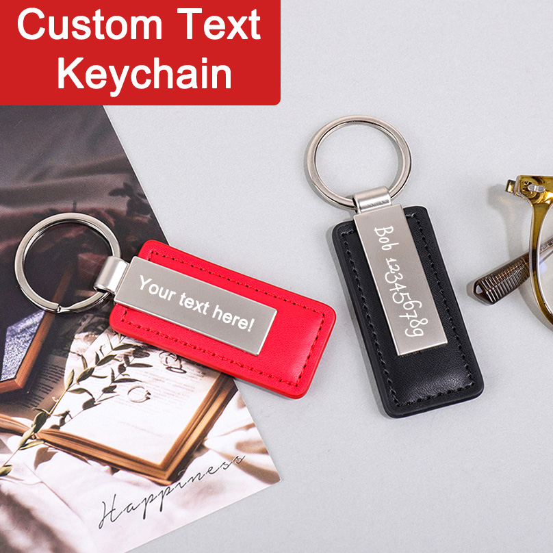 Personalized Engraved Gift - سلسلة مفاتيح مخصصة من الجلد الصناعي